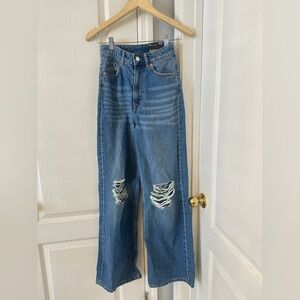 H&M | Blue Distressed Wide Leg Jeans